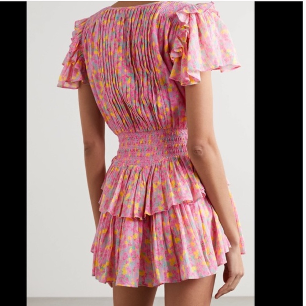 LoveShackFancy Audette Dress Melon Punch Size S Pink Ditsy Floral Spring Easter - Picture 2 of 12